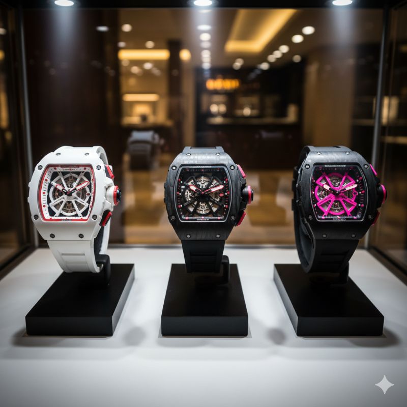 希少価値の高いリシャール・ミルRM055風の限定色(ホワイト・レッド・ブラック)のコレクション