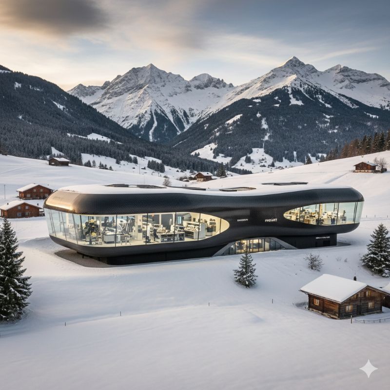 スイスのジュラ州に位置する、リシャール・ミルの最先端時計製造拠点をイメージした景観