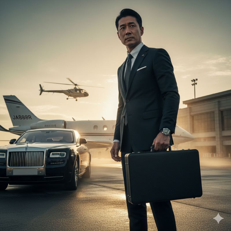 リシャール・ミルを愛用する、圧倒的な経済力を持つ日本人実業家の移動シーン