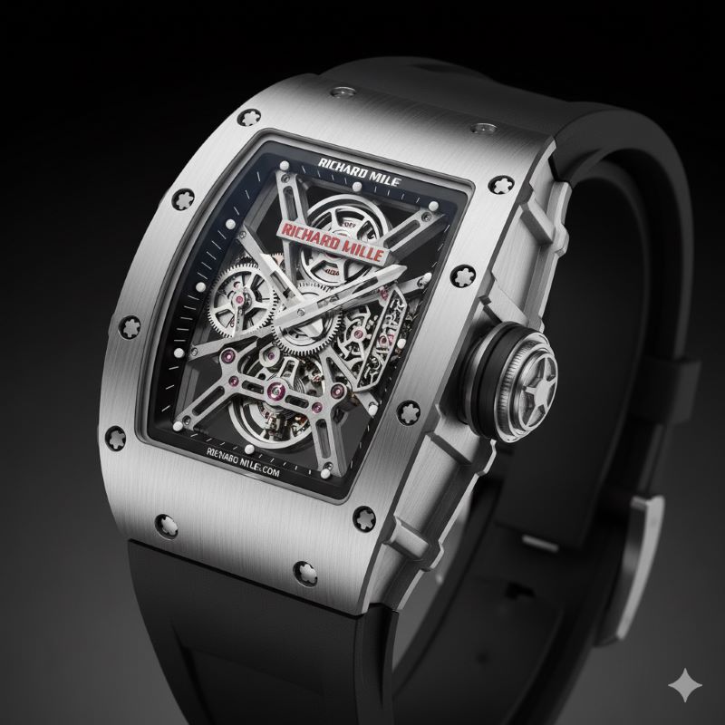 リシャール・ミルのエントリーモデルを象徴する、チタン製レクタンギュラーケースのスケルトンウォッチ