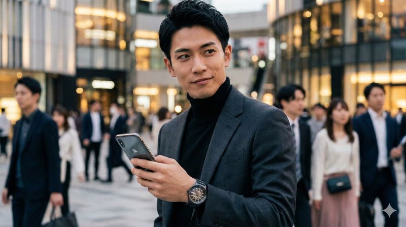 都会的な雰囲気の中、クールな表情の日本人男性(アンバサダー風)が、ラドー「キャプテン クック ハイテクセラミック スケルトン」を着用している、スタイリッシュなポートレート。