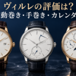日付表示、手巻きの残量表示、カレンダーをイメージした架空の腕時計3本を並べた画像