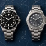 黒いベゼルの時計と銀色のベゼルの時計を並べた、サブマリーナーとヨットマスターの比較イメージ